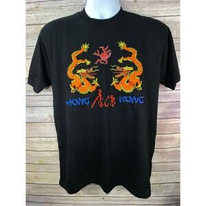 Embroidered Hong Kong Dragon Hong Kong Brand Mens Black Medium 20x27